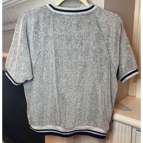 J. Crew Terry Cloth Fuzzy Soft Fleece Pullover Top Grey Navy Size Small - Picture 2 of 10